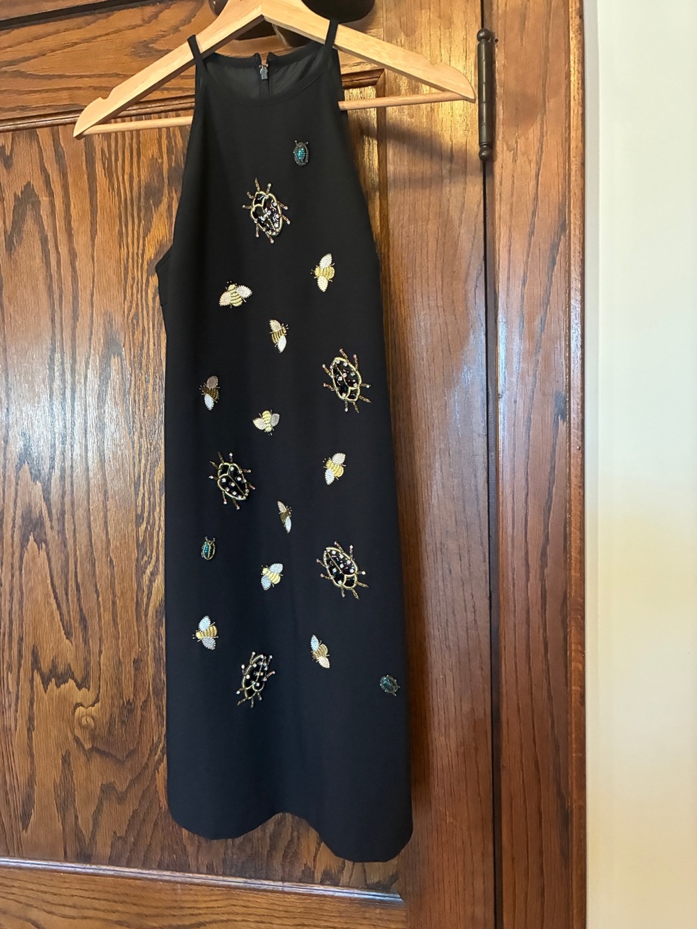 Victoria Beckham for Target embroidered bee and beetle black halter dress